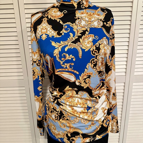 Boston Proper Printed Ruched Turtleneck - Picture 2 of 4